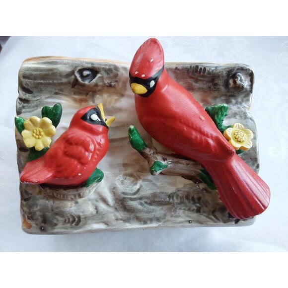Vintage 1970s Cardinal bird ceramic planter hollow log design no chips or cracks - Picture 6 of 8